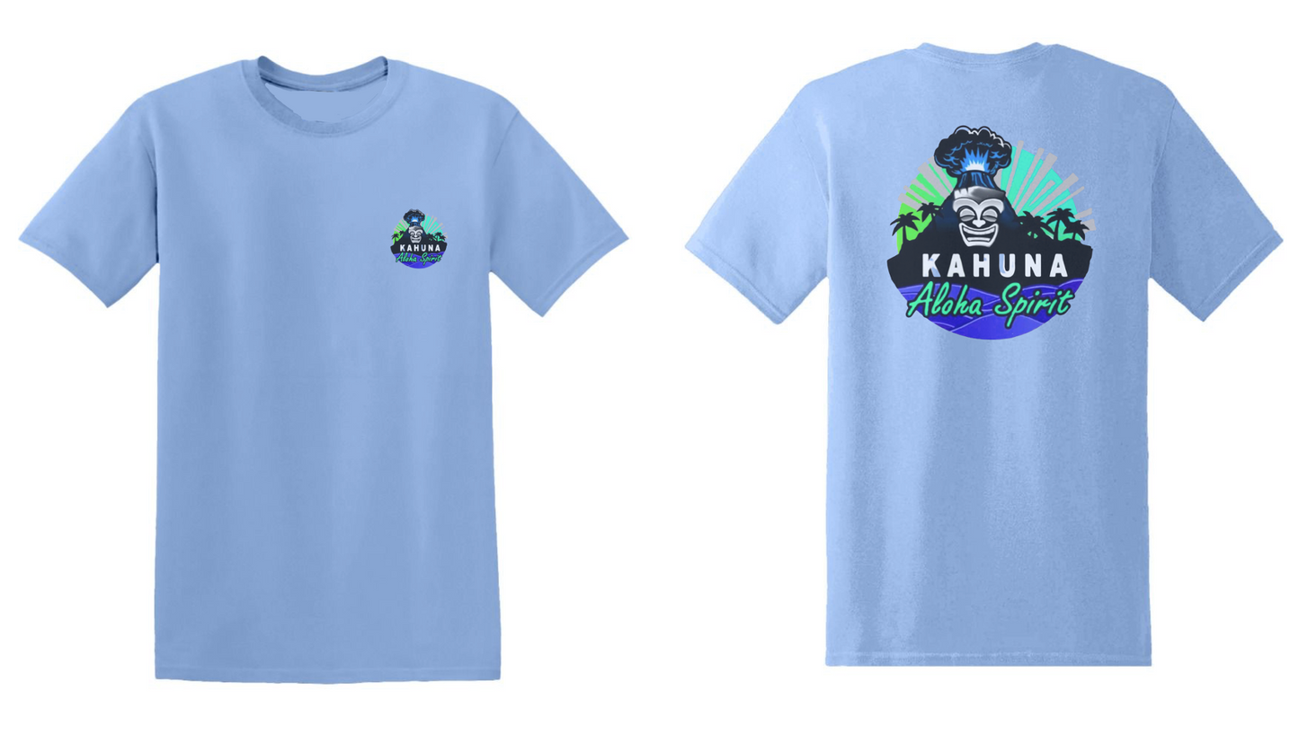 Camiseta Orgánica Azul Unisex para Niños - Diseño Volcán Hawaii